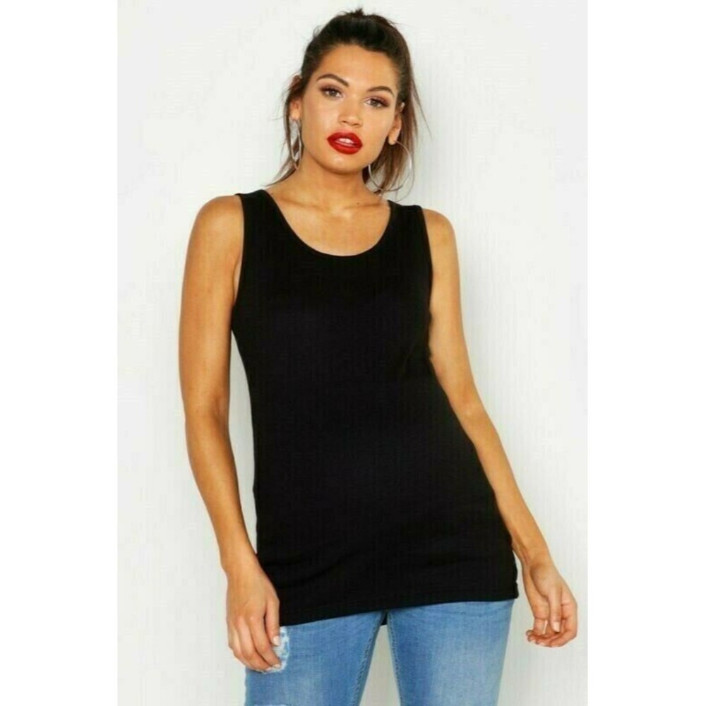 Maternity Ribbed Black Basic Tank Top Fitted Summer Stretch Sleeveless US 6 M